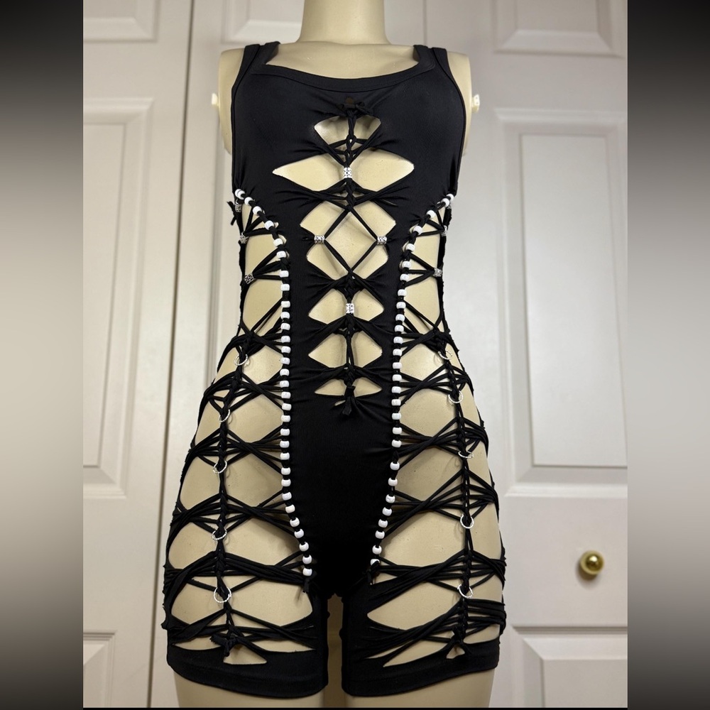 NWOT Black Strappy Cutout Romper Rave Flowsuit Jumpsuit